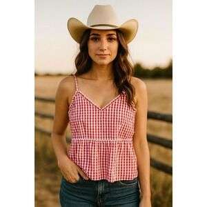 Sim & Sam NWT Crop Top M Red Gingham Strappy Summer Country Western Cottagecore
